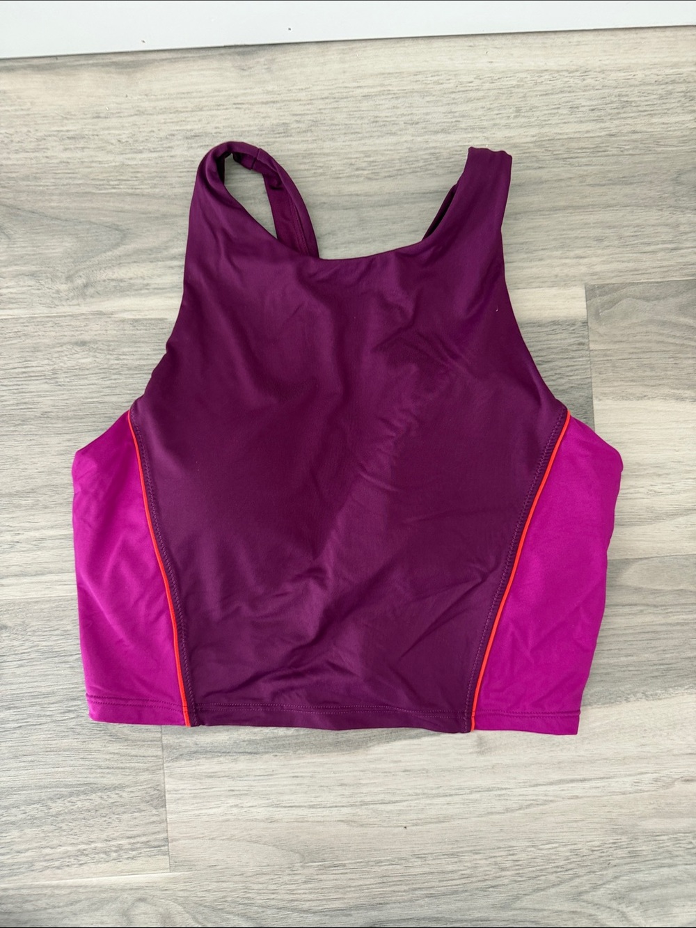 Athleta Plum & Magenta Colorblock Sports Crop with Orange Trim
